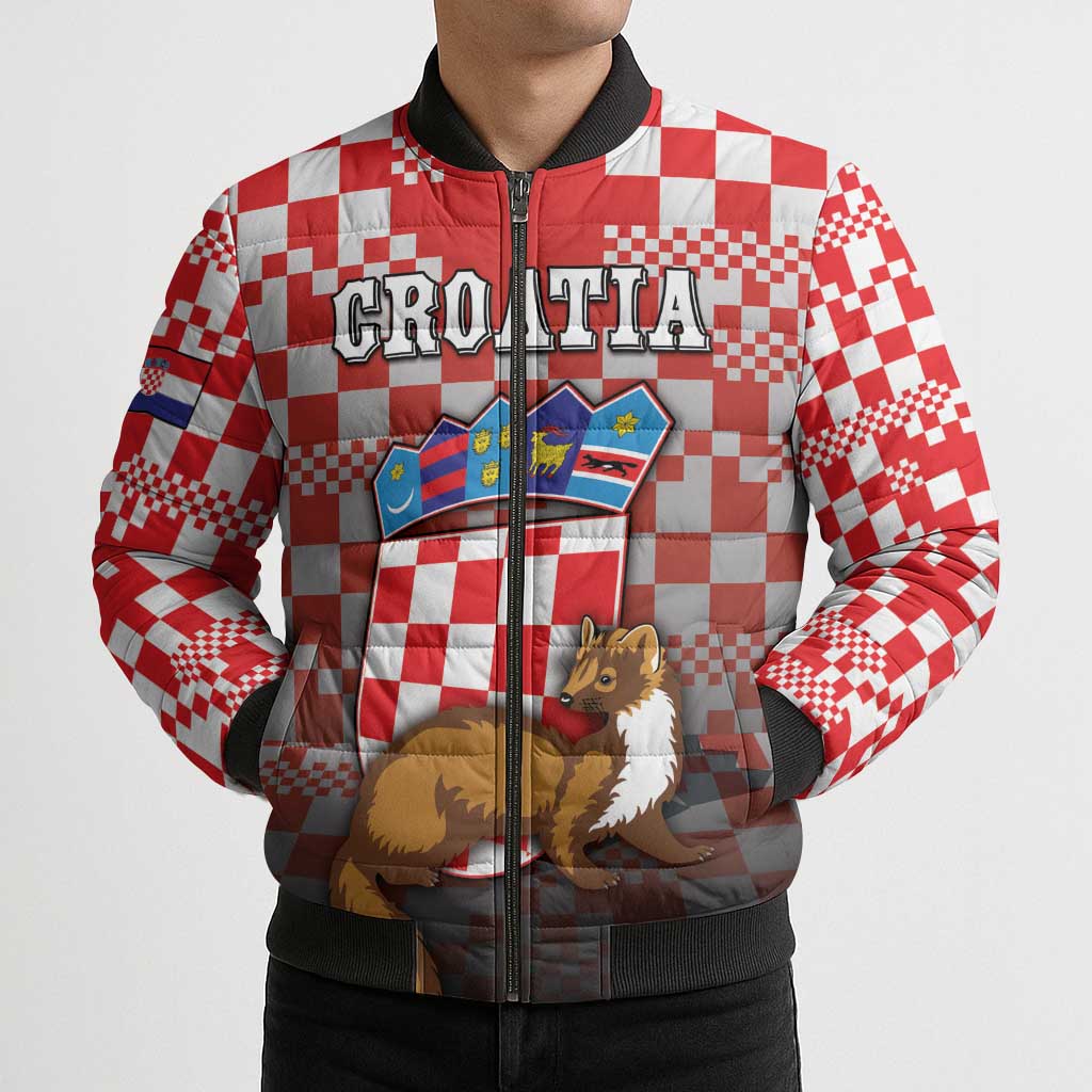 Personalized Croatia Bomber Puffer Jacket Kuna Zlatica With Symbol - Wonder Print Shop