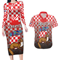Personalized Croatia Couples Matching Long Sleeve Bodycon Dress and Hawaiian Shirt Kuna Zlatica With Symbol - Wonder Print Shop