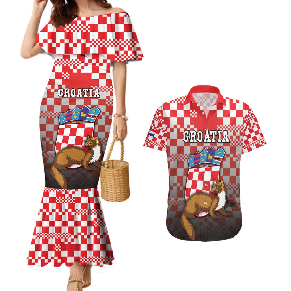 Personalized Croatia Couples Matching Mermaid Dress and Hawaiian Shirt Kuna Zlatica With Symbol - Wonder Print Shop