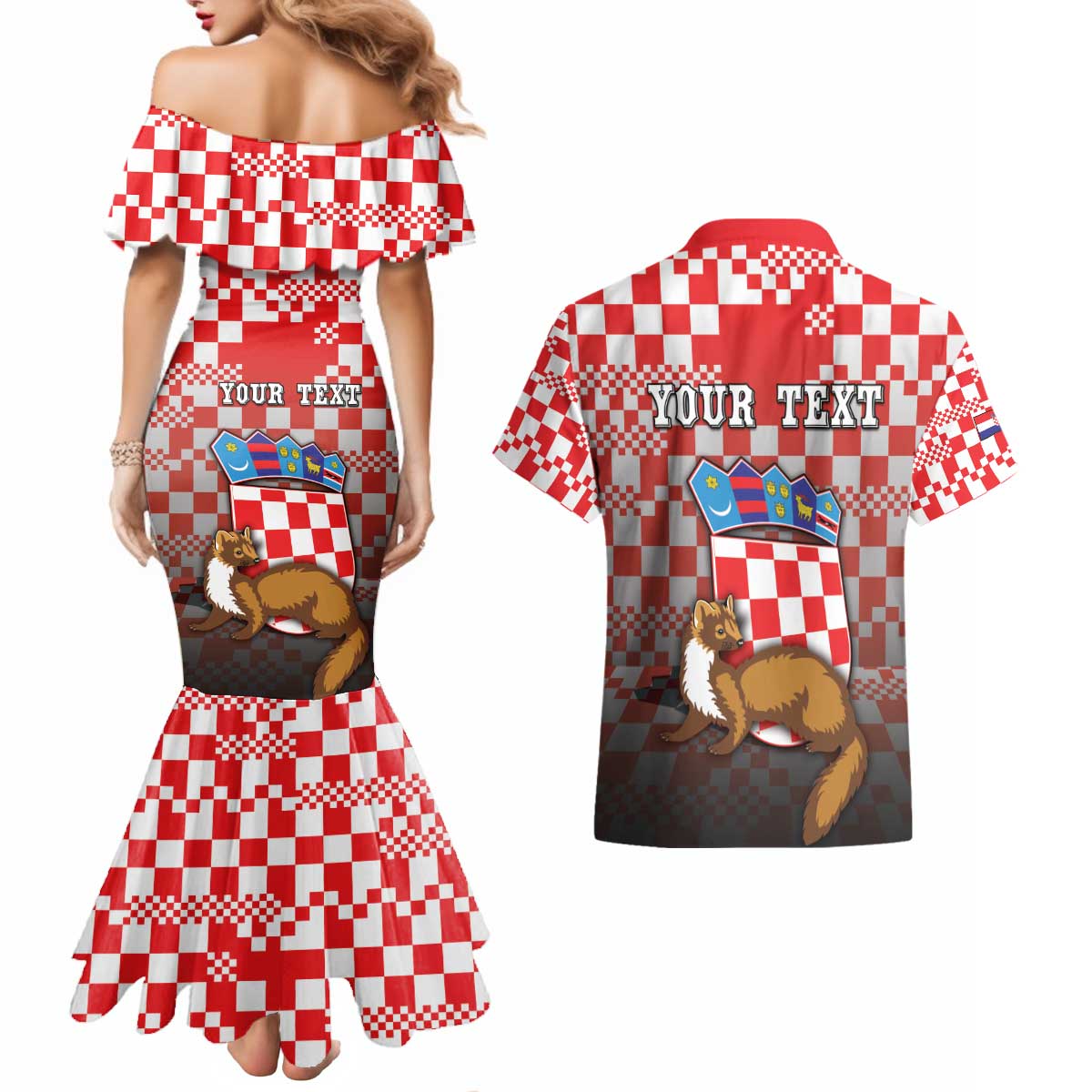 Personalized Croatia Couples Matching Mermaid Dress and Hawaiian Shirt Kuna Zlatica With Symbol - Wonder Print Shop