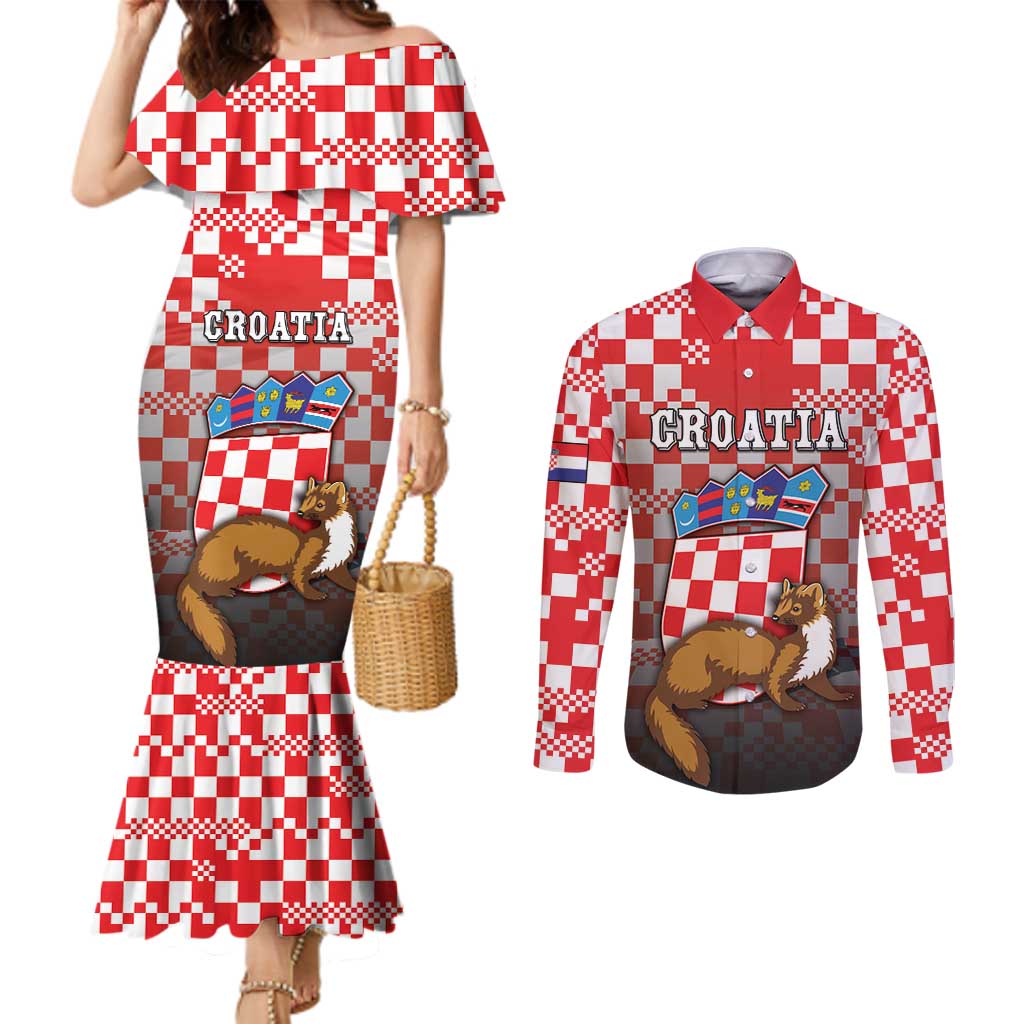 Personalized Croatia Couples Matching Mermaid Dress and Long Sleeve Button Shirt Kuna Zlatica With Symbol - Wonder Print Shop