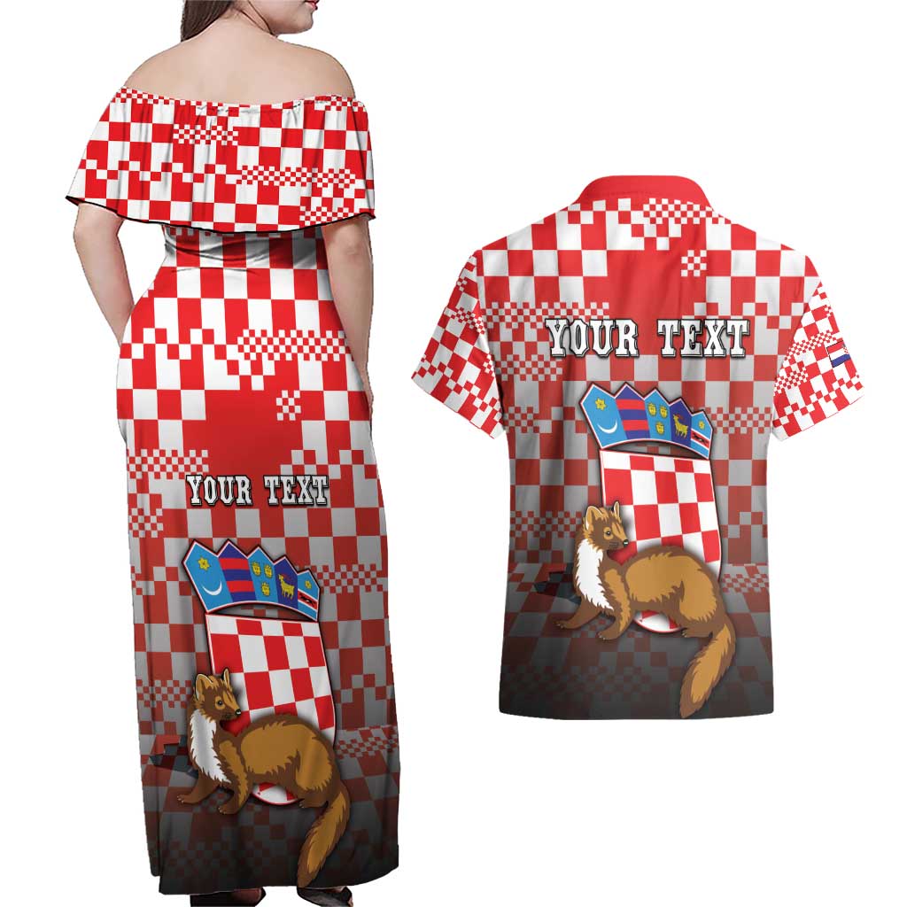 Personalized Croatia Couples Matching Off Shoulder Maxi Dress and Hawaiian Shirt Kuna Zlatica With Symbol - Wonder Print Shop