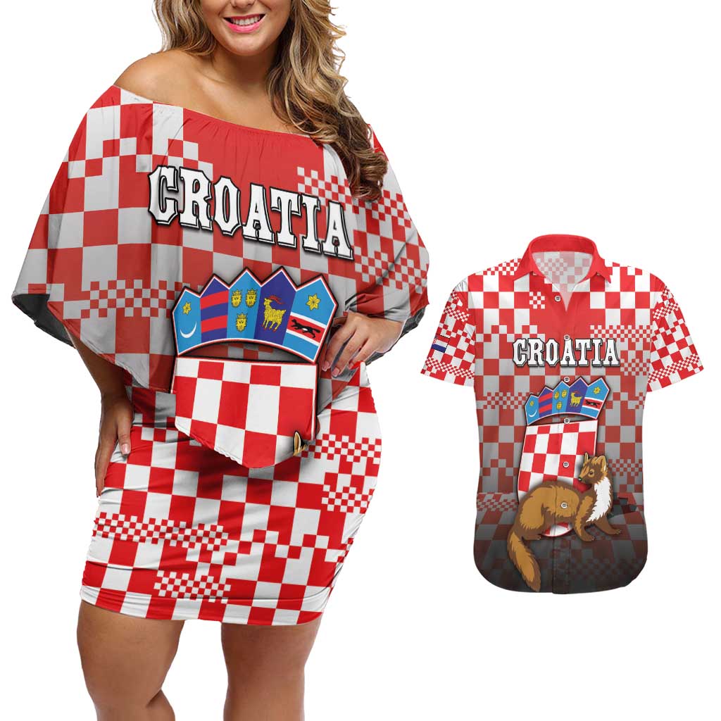 Personalized Croatia Couples Matching Off Shoulder Short Dress and Hawaiian Shirt Kuna Zlatica With Symbol - Wonder Print Shop