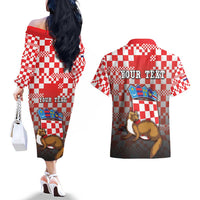 Personalized Croatia Couples Matching Off The Shoulder Long Sleeve Dress and Hawaiian Shirt Kuna Zlatica With Symbol - Wonder Print Shop