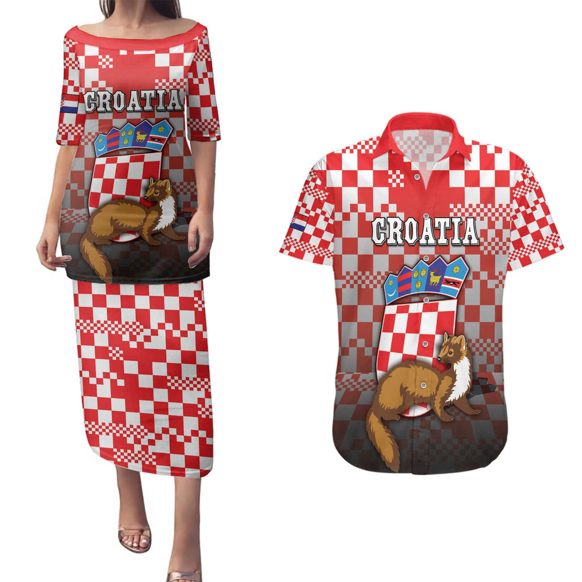 Personalized Croatia Couples Matching Puletasi and Hawaiian Shirt Kuna Zlatica With Symbol - Wonder Print Shop