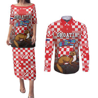 Personalized Croatia Couples Matching Puletasi and Long Sleeve Button Shirt Kuna Zlatica With Symbol - Wonder Print Shop