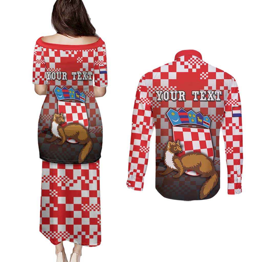 Personalized Croatia Couples Matching Puletasi and Long Sleeve Button Shirt Kuna Zlatica With Symbol - Wonder Print Shop