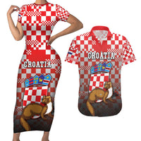 Personalized Croatia Couples Matching Short Sleeve Bodycon Dress and Hawaiian Shirt Kuna Zlatica With Symbol - Wonder Print Shop