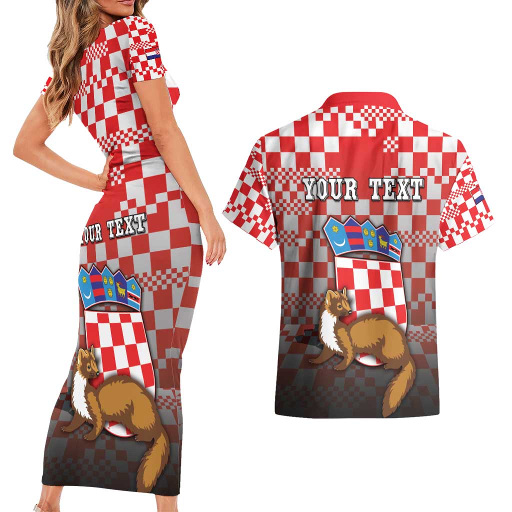 Personalized Croatia Couples Matching Short Sleeve Bodycon Dress and Hawaiian Shirt Kuna Zlatica With Symbol - Wonder Print Shop