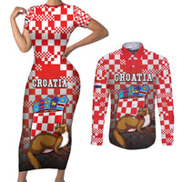 Personalized Croatia Couples Matching Short Sleeve Bodycon Dress and Long Sleeve Button Shirt Kuna Zlatica With Symbol - Wonder Print Shop