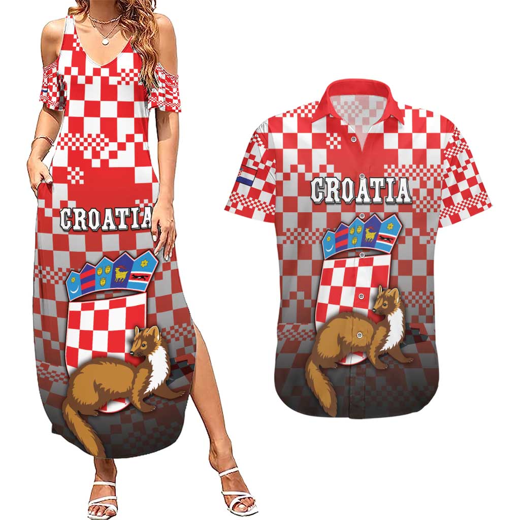 Personalized Croatia Couples Matching Summer Maxi Dress and Hawaiian Shirt Kuna Zlatica With Symbol - Wonder Print Shop