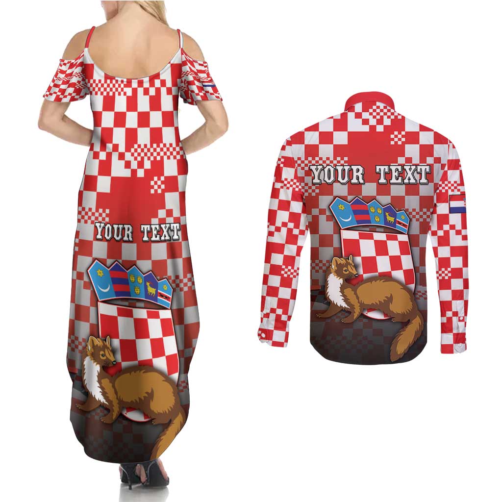 Personalized Croatia Couples Matching Summer Maxi Dress and Long Sleeve Button Shirt Kuna Zlatica With Symbol - Wonder Print Shop