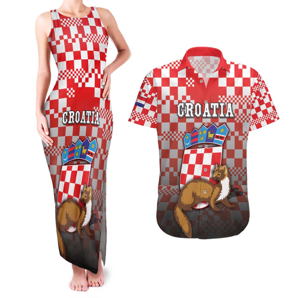 Personalized Croatia Couples Matching Tank Maxi Dress and Hawaiian Shirt Kuna Zlatica With Symbol - Wonder Print Shop
