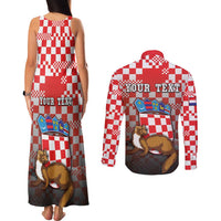Personalized Croatia Couples Matching Tank Maxi Dress and Long Sleeve Button Shirt Kuna Zlatica With Symbol - Wonder Print Shop