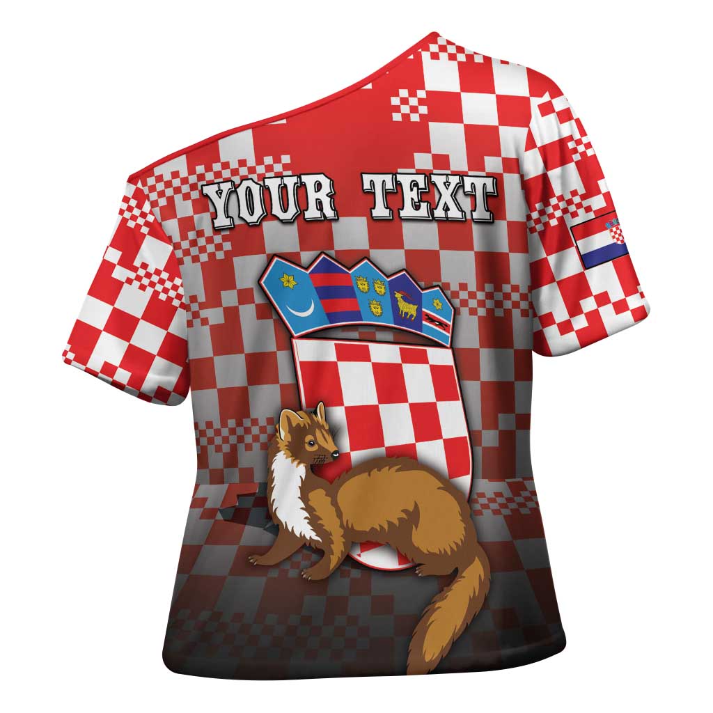 Personalized Croatia Cross Shoulder Shirt Kuna Zlatica With Symbol - Wonder Print Shop