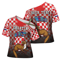 Personalized Croatia Cross Shoulder Shirt Kuna Zlatica With Symbol - Wonder Print Shop