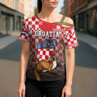 Personalized Croatia Cross Shoulder Shirt Kuna Zlatica With Symbol - Wonder Print Shop