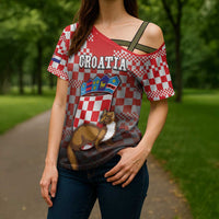 Personalized Croatia Cross Shoulder Shirt Kuna Zlatica With Symbol - Wonder Print Shop