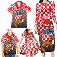 Personalized Croatia Family Matching Long Sleeve Bodycon Dress and Hawaiian Shirt Kuna Zlatica With Symbol - Wonder Print Shop