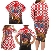 Personalized Croatia Family Matching Long Sleeve Bodycon Dress and Hawaiian Shirt Kuna Zlatica With Symbol - Wonder Print Shop