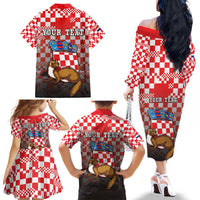 Personalized Croatia Family Matching Off The Shoulder Long Sleeve Dress and Hawaiian Shirt Kuna Zlatica With Symbol - Wonder Print Shop