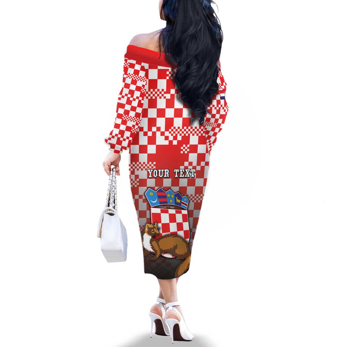 Personalized Croatia Family Matching Off The Shoulder Long Sleeve Dress and Hawaiian Shirt Kuna Zlatica With Symbol - Wonder Print Shop