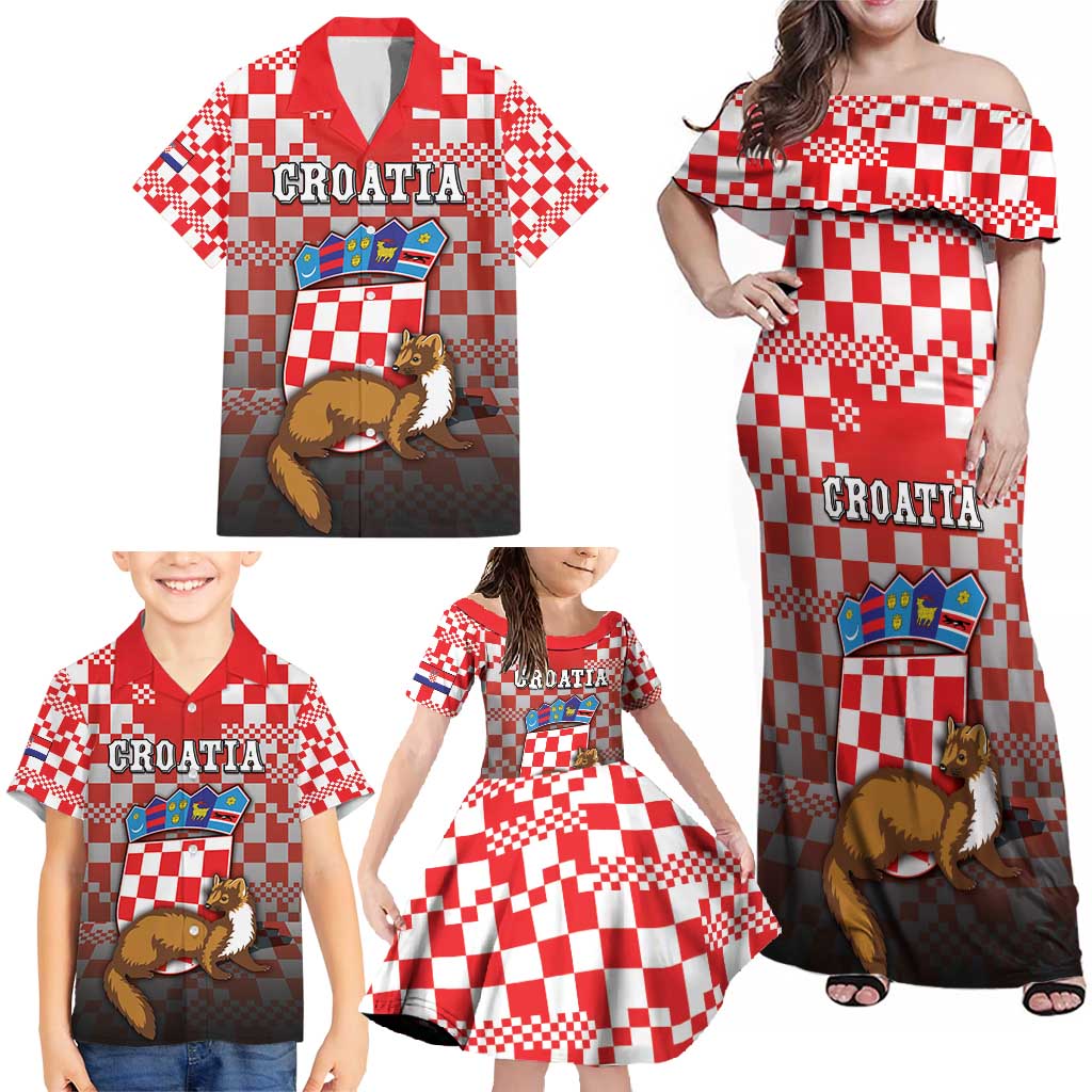 Personalized Croatia Family Matching Off Shoulder Maxi Dress and Hawaiian Shirt Kuna Zlatica With Symbol - Wonder Print Shop