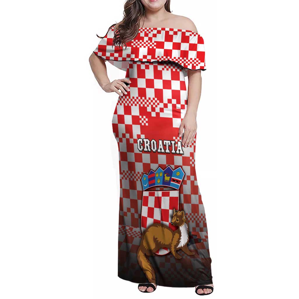 Personalized Croatia Family Matching Off Shoulder Maxi Dress and Hawaiian Shirt Kuna Zlatica With Symbol - Wonder Print Shop