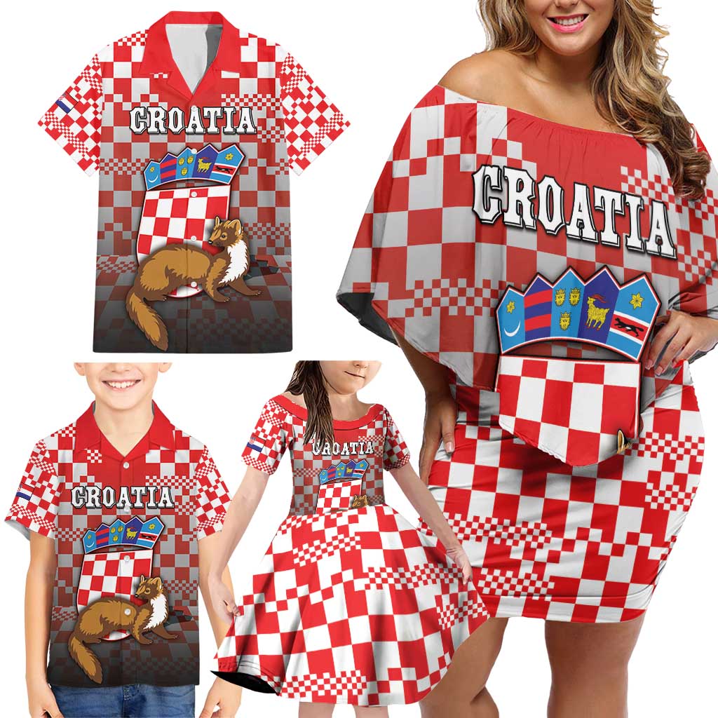 Personalized Croatia Family Matching Off Shoulder Short Dress and Hawaiian Shirt Kuna Zlatica With Symbol - Wonder Print Shop