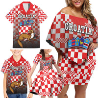 Personalized Croatia Family Matching Off Shoulder Short Dress and Hawaiian Shirt Kuna Zlatica With Symbol - Wonder Print Shop
