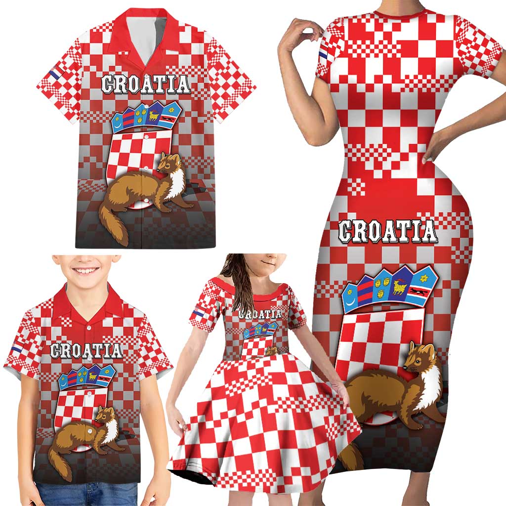 Personalized Croatia Family Matching Short Sleeve Bodycon Dress and Hawaiian Shirt Kuna Zlatica With Symbol - Wonder Print Shop