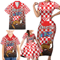 Personalized Croatia Family Matching Short Sleeve Bodycon Dress and Hawaiian Shirt Kuna Zlatica With Symbol - Wonder Print Shop