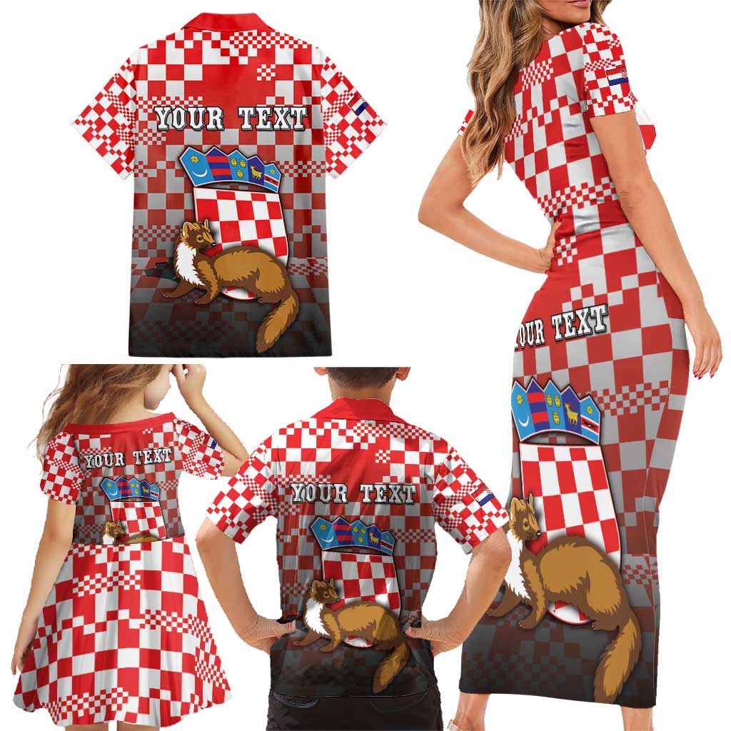 Personalized Croatia Family Matching Short Sleeve Bodycon Dress and Hawaiian Shirt Kuna Zlatica With Symbol - Wonder Print Shop