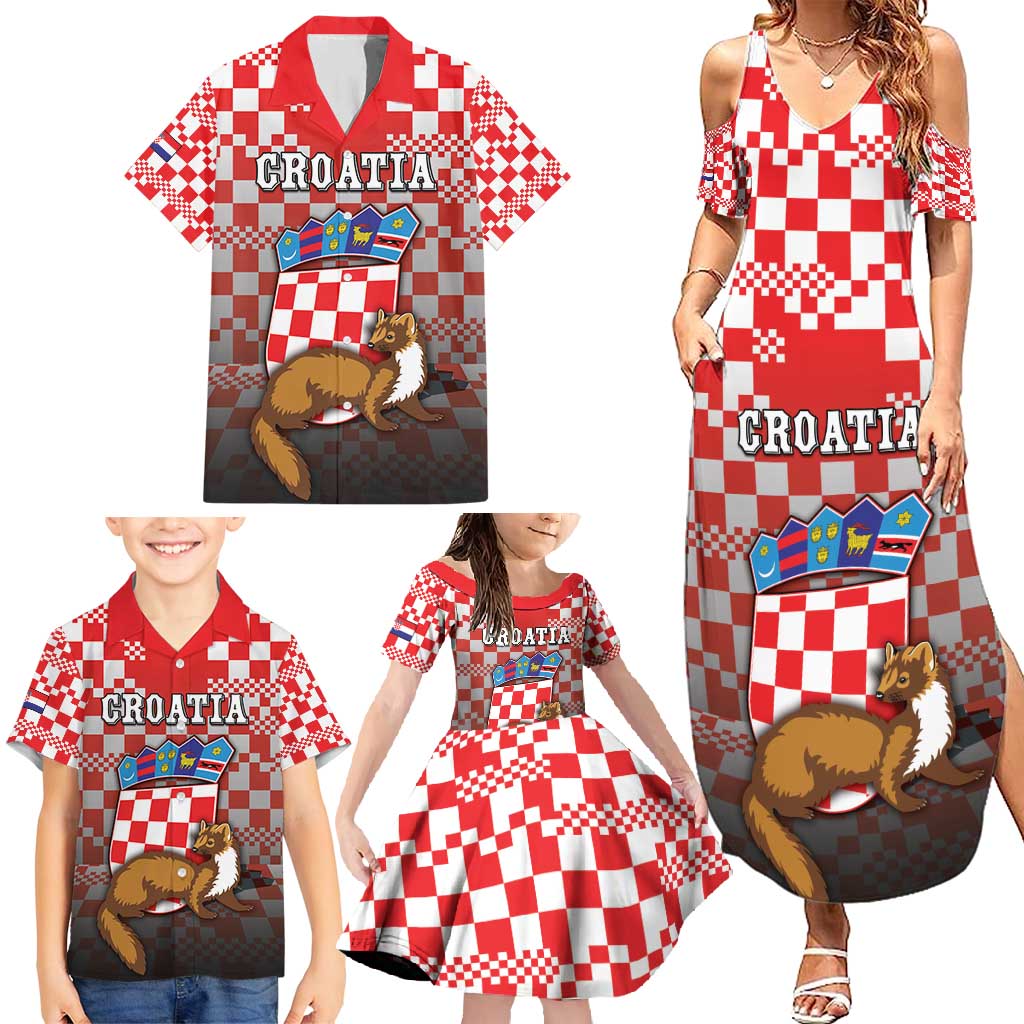 Personalized Croatia Family Matching Summer Maxi Dress and Hawaiian Shirt Kuna Zlatica With Symbol - Wonder Print Shop