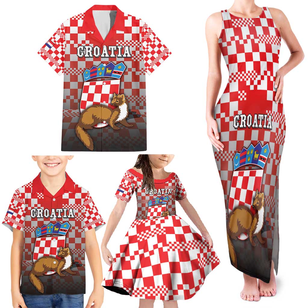 Personalized Croatia Family Matching Tank Maxi Dress and Hawaiian Shirt Kuna Zlatica With Symbol - Wonder Print Shop