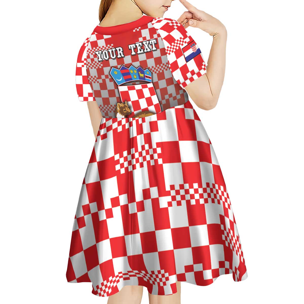 Personalized Croatia Kid Short Sleeve Dress Kuna Zlatica With Symbol - Wonder Print Shop