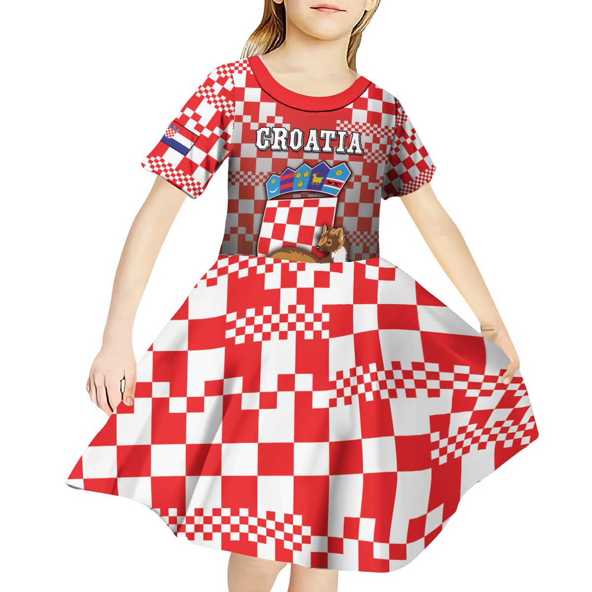 Personalized Croatia Kid Short Sleeve Dress Kuna Zlatica With Symbol - Wonder Print Shop