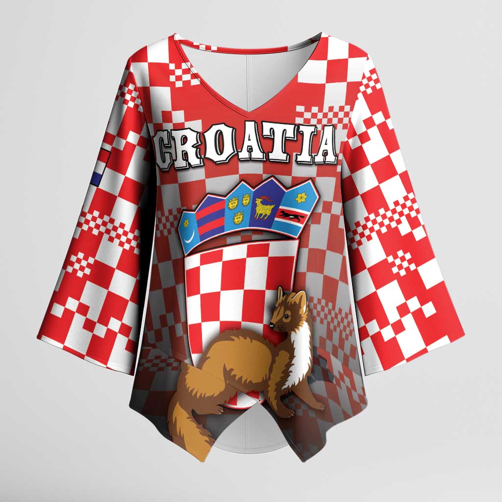 Personalized Croatia Kimono Sleeve Blouse Kuna Zlatica With Symbol - Wonder Print Shop