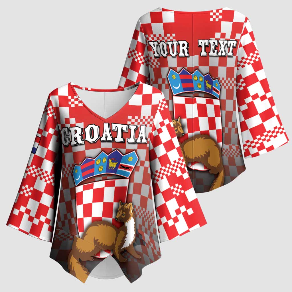 Personalized Croatia Kimono Sleeve Blouse Kuna Zlatica With Symbol - Wonder Print Shop