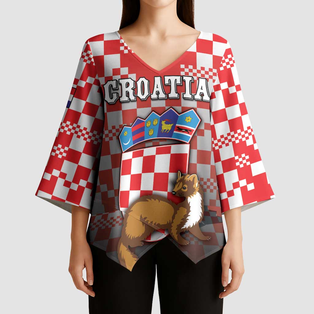 Personalized Croatia Kimono Sleeve Blouse Kuna Zlatica With Symbol - Wonder Print Shop