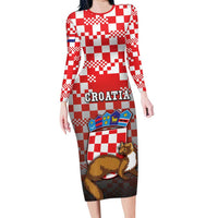 Personalized Croatia Long Sleeve Bodycon Dress Kuna Zlatica With Symbol - Wonder Print Shop