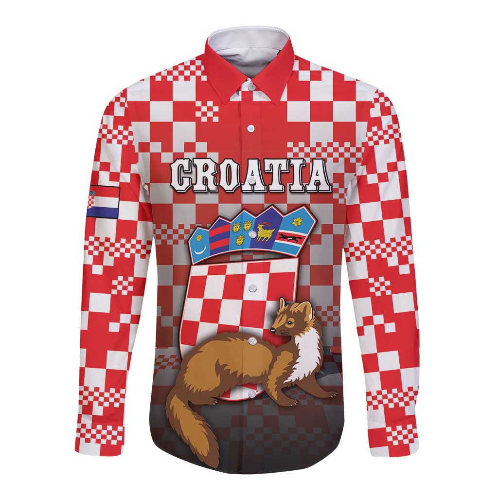 Personalized Croatia Long Sleeve Button Shirt Kuna Zlatica With Symbol - Wonder Print Shop