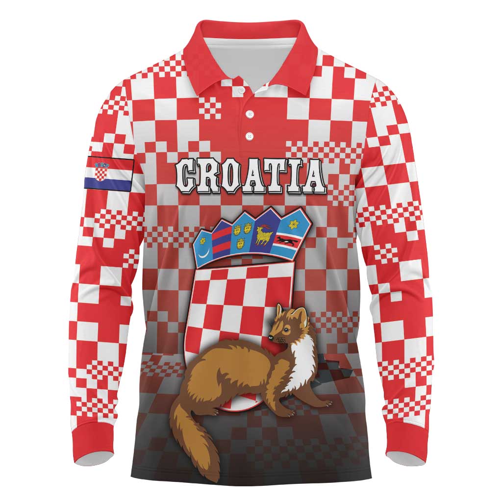 Personalized Croatia Long Sleeve Polo Shirt Kuna Zlatica With Symbol - Wonder Print Shop