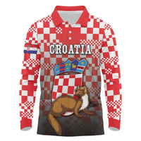 Personalized Croatia Long Sleeve Polo Shirt Kuna Zlatica With Symbol - Wonder Print Shop