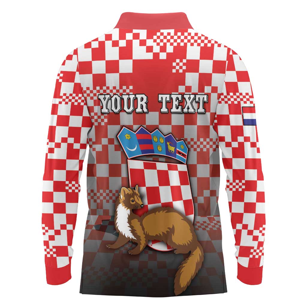 Personalized Croatia Long Sleeve Polo Shirt Kuna Zlatica With Symbol - Wonder Print Shop