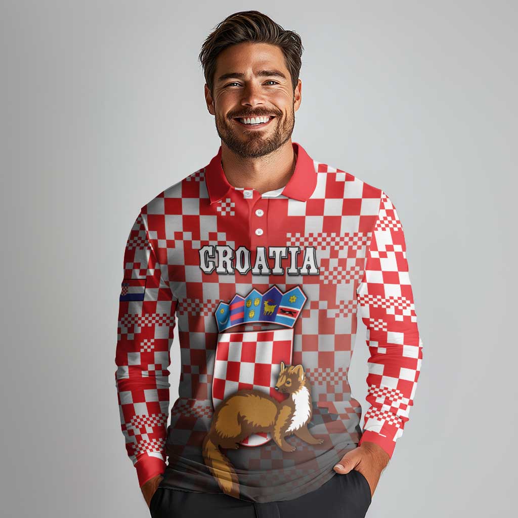 Personalized Croatia Long Sleeve Polo Shirt Kuna Zlatica With Symbol - Wonder Print Shop