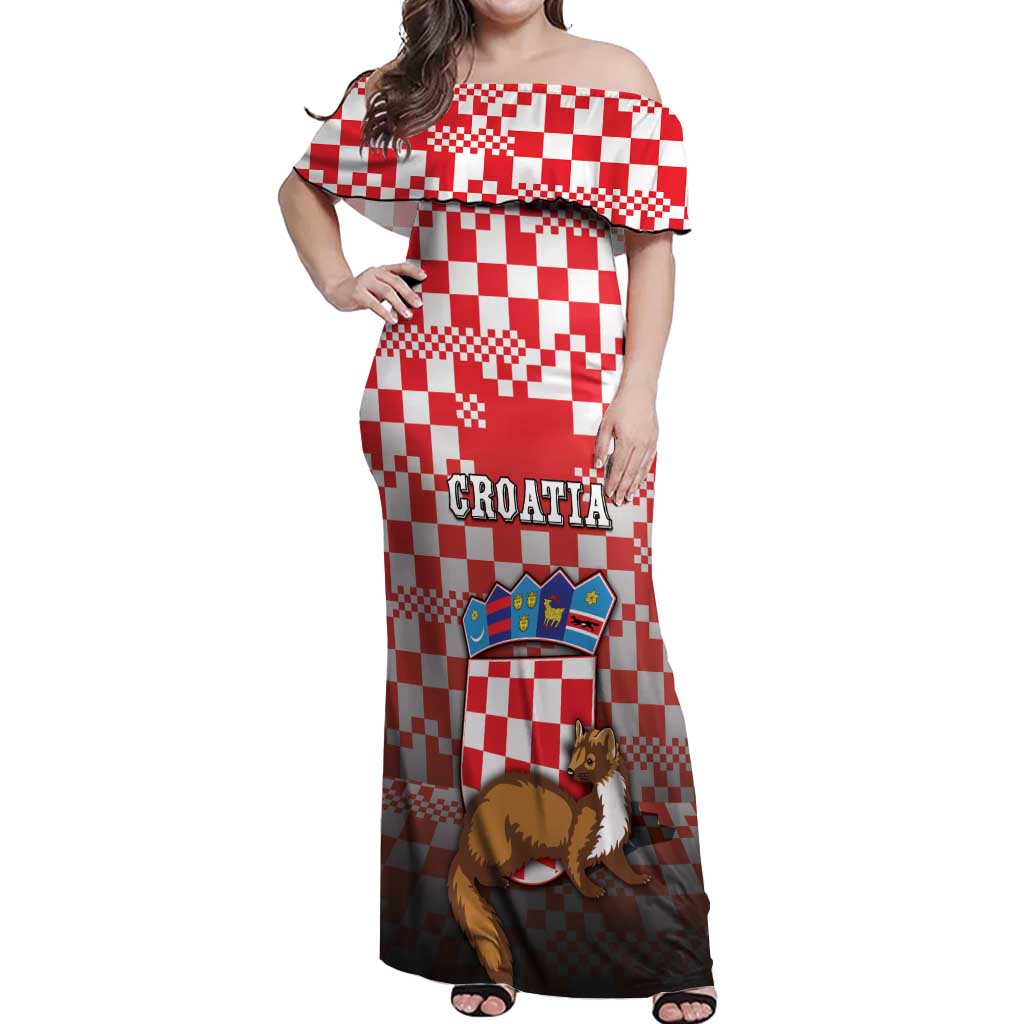Personalized Croatia Off Shoulder Maxi Dress Kuna Zlatica With Symbol - Wonder Print Shop
