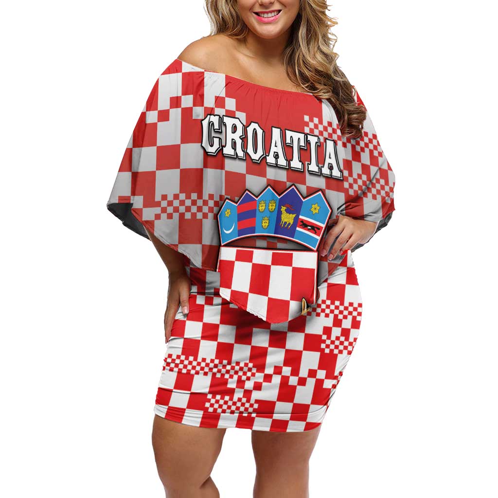 Personalized Croatia Off Shoulder Short Dress Kuna Zlatica With Symbol - Wonder Print Shop