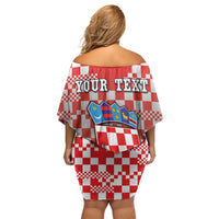 Personalized Croatia Off Shoulder Short Dress Kuna Zlatica With Symbol - Wonder Print Shop
