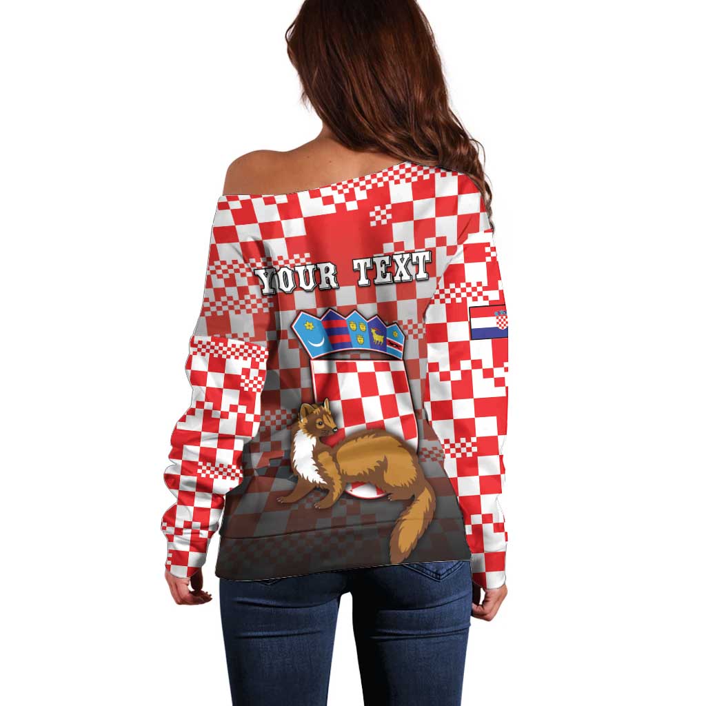 Personalized Croatia Off Shoulder Sweater Kuna Zlatica With Symbol - Wonder Print Shop